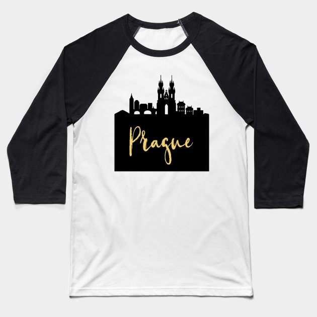 PRAGUE CZECH REPUBLIC DESIGNER SILHOUETTE SKYLINE ART Baseball T-Shirt by deificusArt